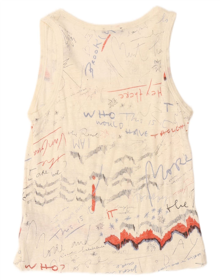 ZARA Womens Graphic Vest Top UK 14 Medium Off White Linen