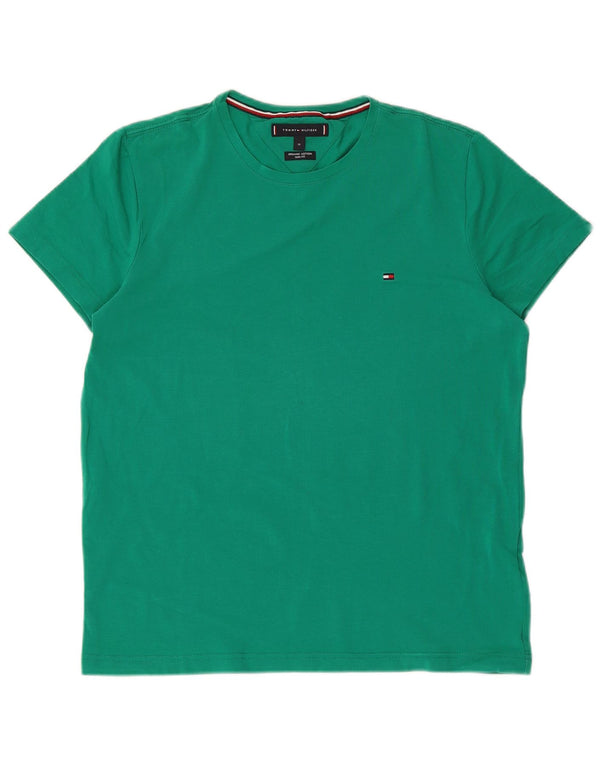 TOMMY HILFIGER Womens Slim Fit T-Shirt Top UK 14 Medium Green Cotton