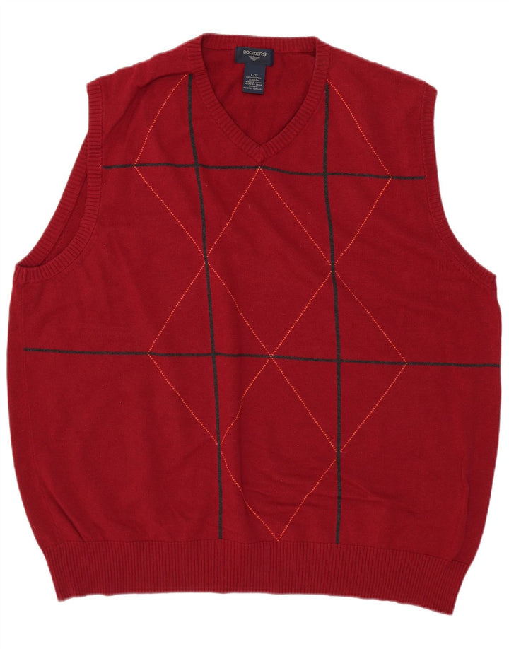 Dockers Mens Vest Tank Top Large Red Argyle/Diamond Cotton