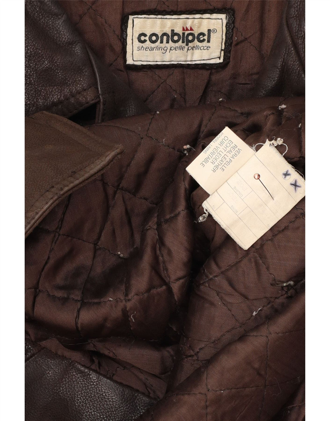 Conbipel Womens Double Breasted Leather Jacket IT 48 XL Brown Leather