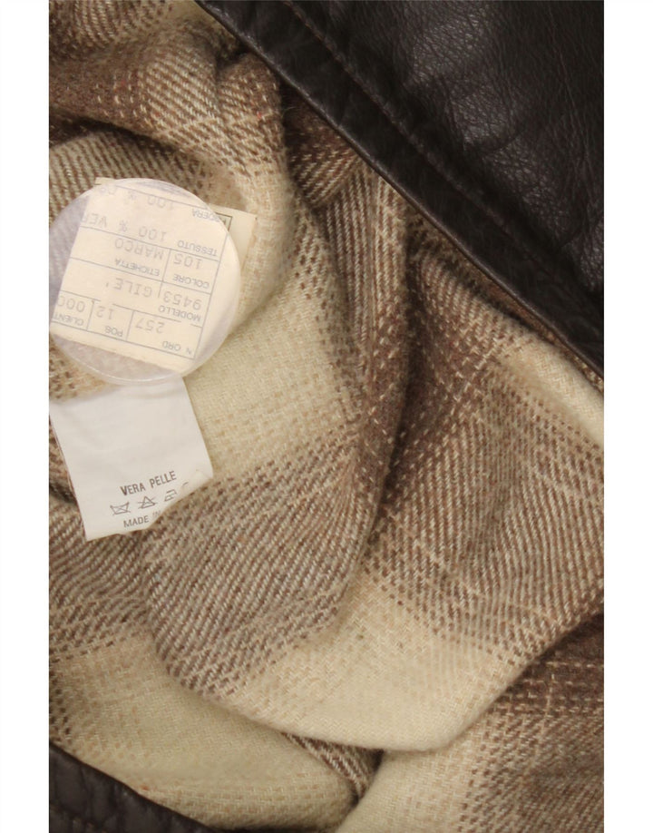 Vintage Mens Leather Gilet IT 48 Medium Brown Colourblock Leather