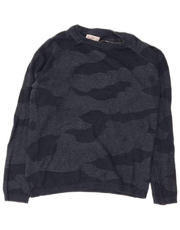 Jack & Jones Mens Boat Neck Jumper Sweater Small Navy Blue Camouflage