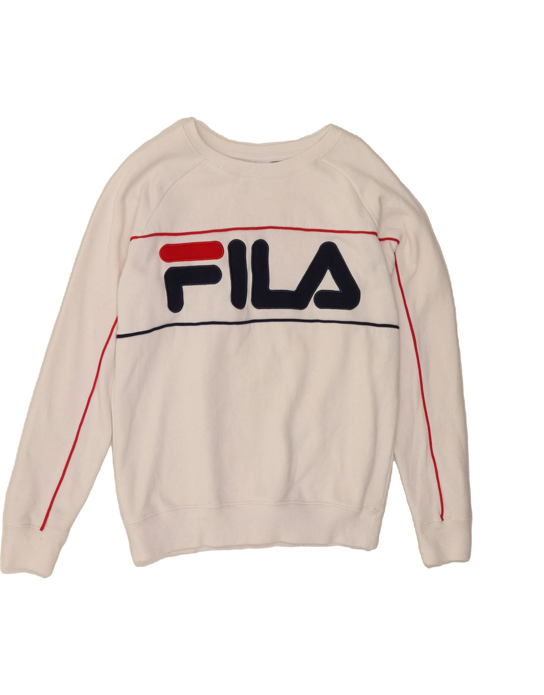 FILA Womens Oversized Graphic Sweatshirt Jumper UK 10 Small White Cotton Vintage Fila and Second-Hand Fila from Messina Hembry 