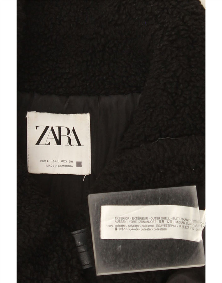 Zara Womens Fleece Jacket UK 16 Large Black Polyester