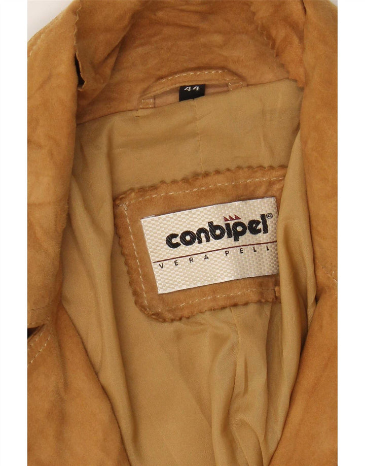 Conbipel Womens Double Breasted Suede Jacket IT 44 Medium Brown Leather