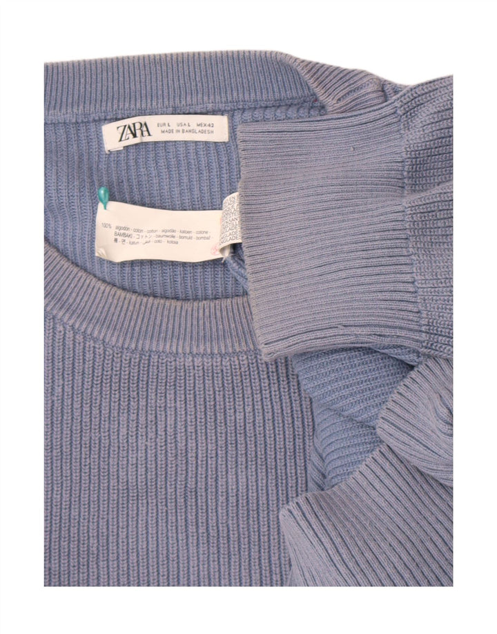 Zara Mens Crew Neck Jumper Sweater Large Blue Cotton