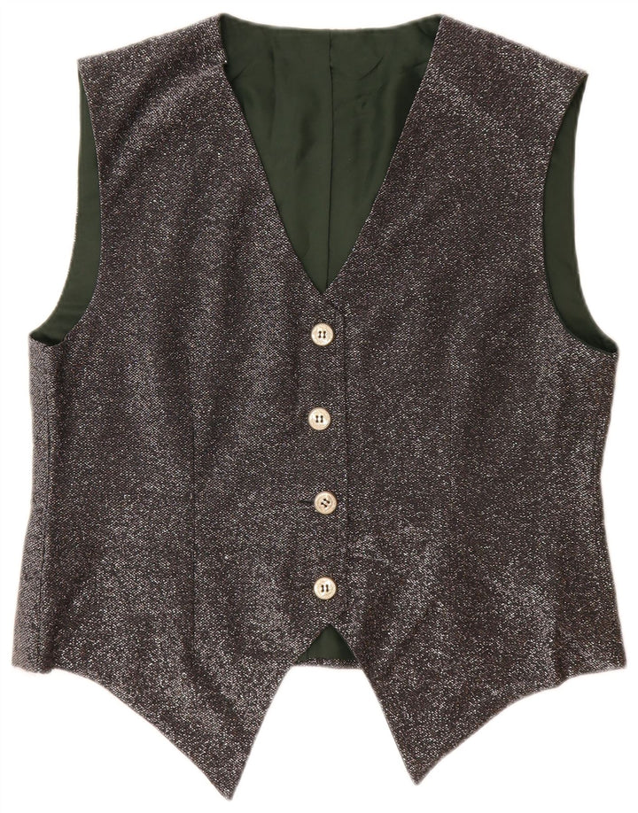 VINTAGE Womens Waistcoat UK 12 Medium Grey Flecked