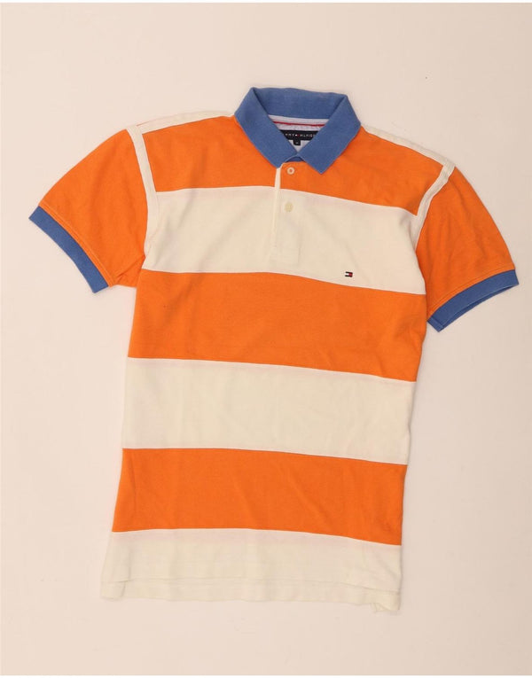 Tommy Hilfiger Mens Rugby Polo Shirt Medium Orange Striped Cotton