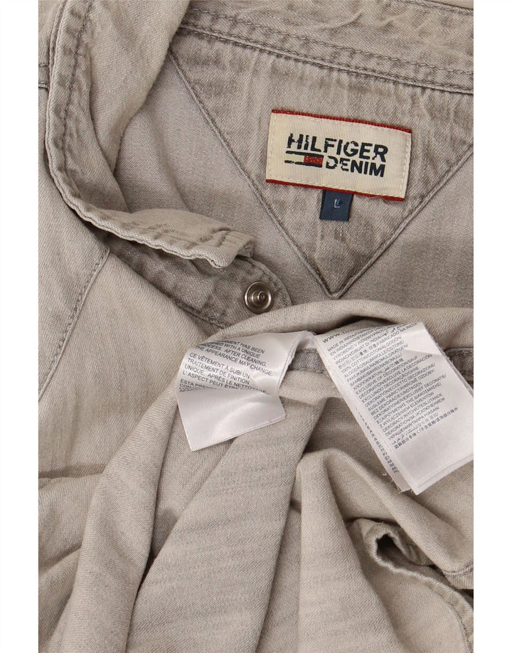 TOMMY HILFIGER Mens Denim Shirt Large Grey Cotton