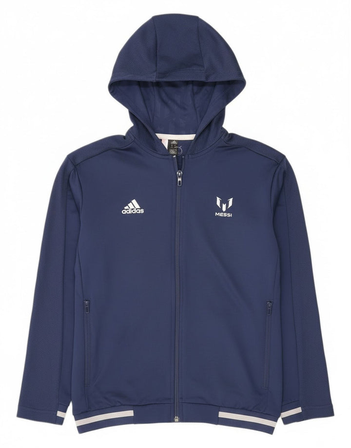 Adidas Boys MESSI Zip Hoodie Sweater 11-12 Years Navy Blue Polyester