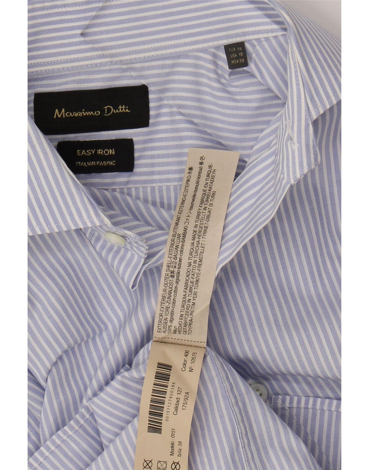 MASSIMO DUTTI Mens Shirt Size 15 38 Medium Blue Pinstripe Cotton
