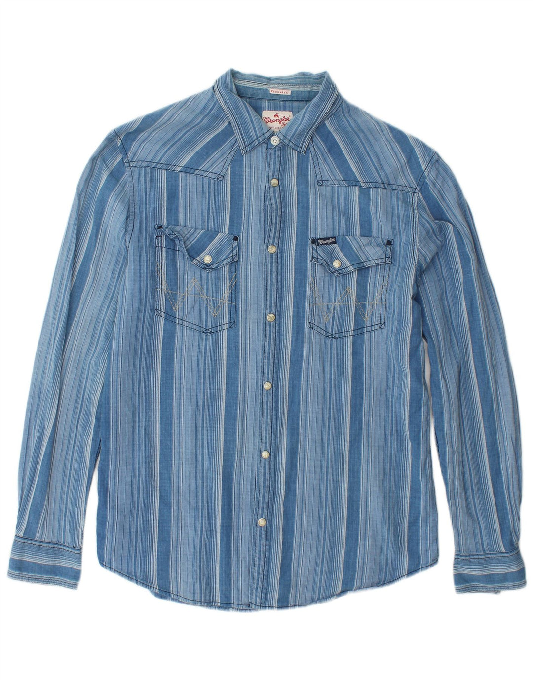 WRANGLER Mens Regular Fit Flannel Shirt Large Blue Striped Cotton