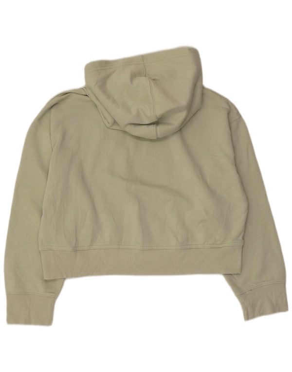 Zara Womens Crop Oversized Hoodie Jumper UK 14 Medium Green Cotton