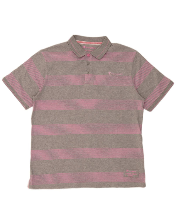Champion Mens Polo Shirt XL Grey Striped Cotton