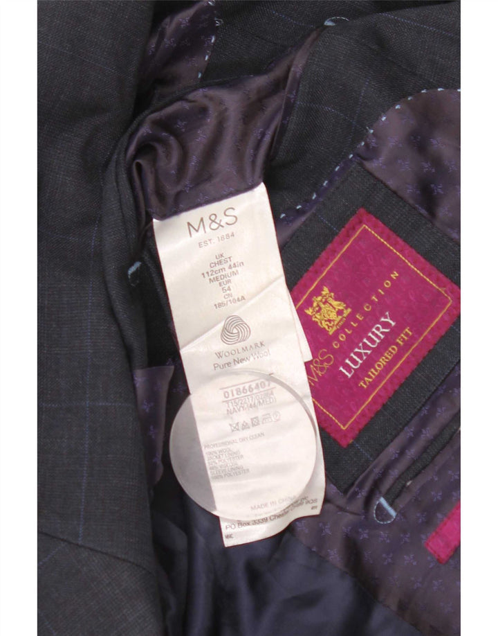 Marks & Spencer Mens Tailored Fit Blazer Jacket UK 44 XL Navy Blue Check