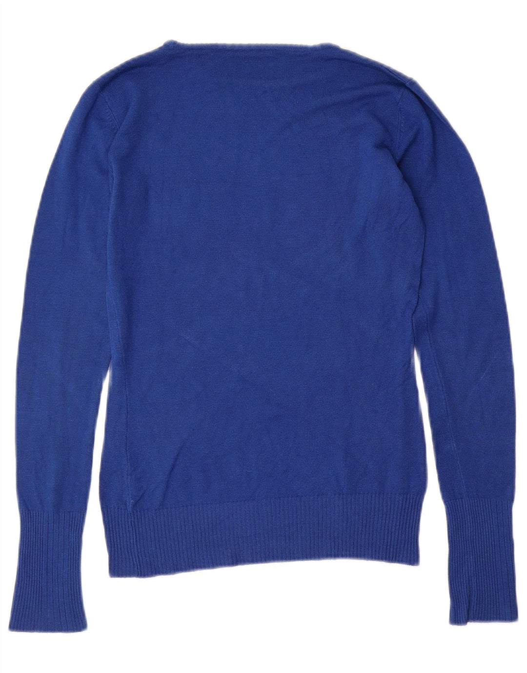 GUESS Womens Graphic Boat Neck Jumper Sweater UK 12 Medium Blue Viscose