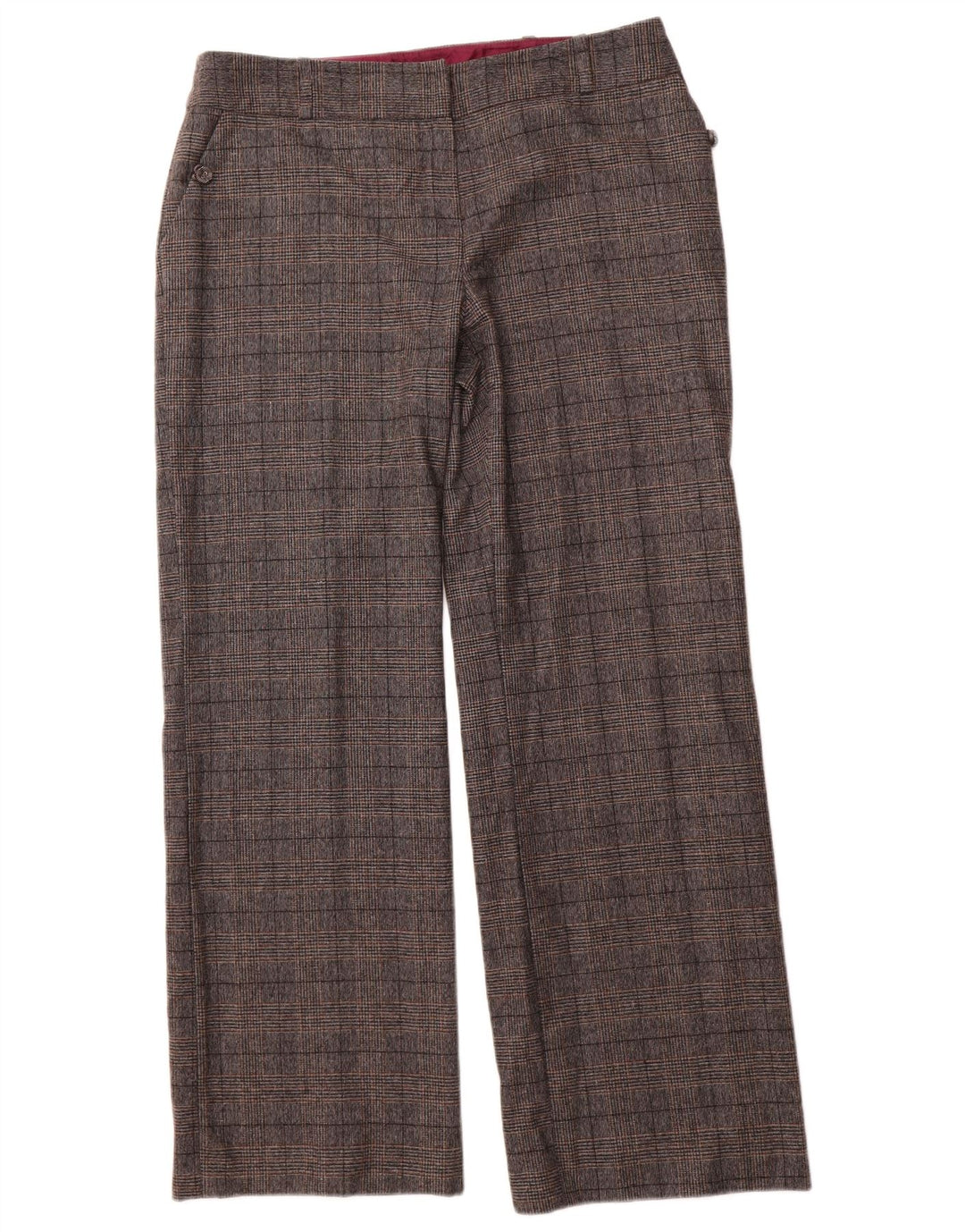 MONSOON Womens Straight Chino Trousers UK 14 Large W32 L30 Grey Check Wool