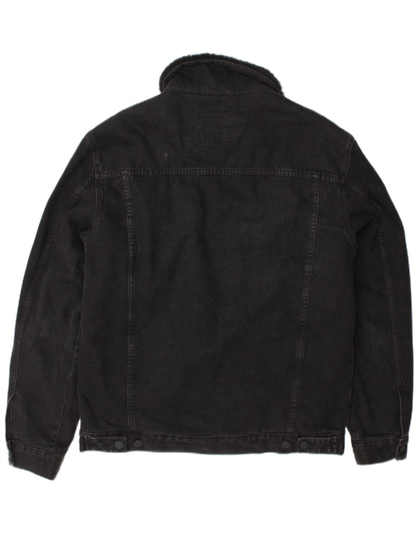 Zara Mens Denim Sherpa Jacket UK 40 Large Black Polyester