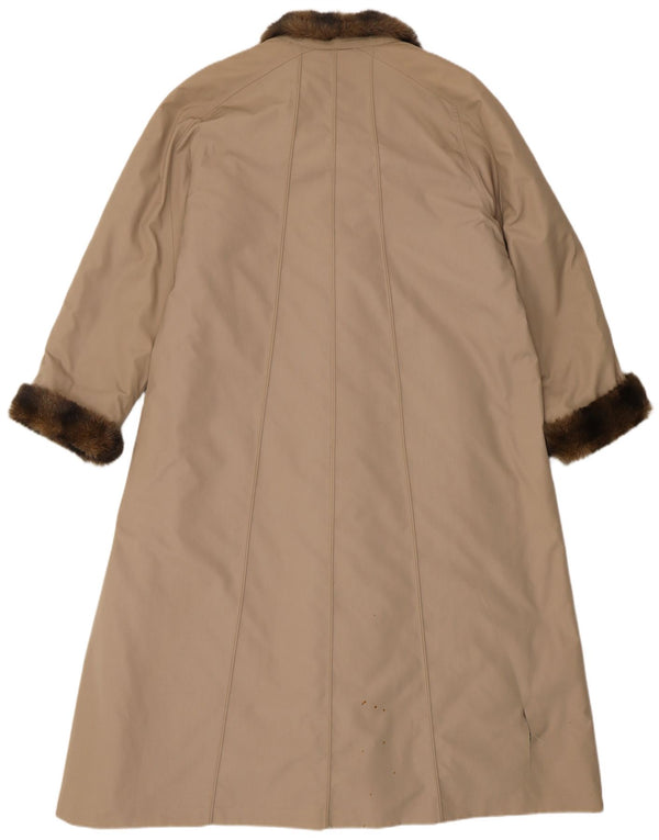 VINTAGE Womens Oversized Faux Fur Overcoat EU 40 Medium Beige Polyester