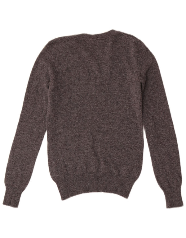 Gant Womens V-Neck Jumper Sweater UK 4 XS Grey Flecked Lambswool