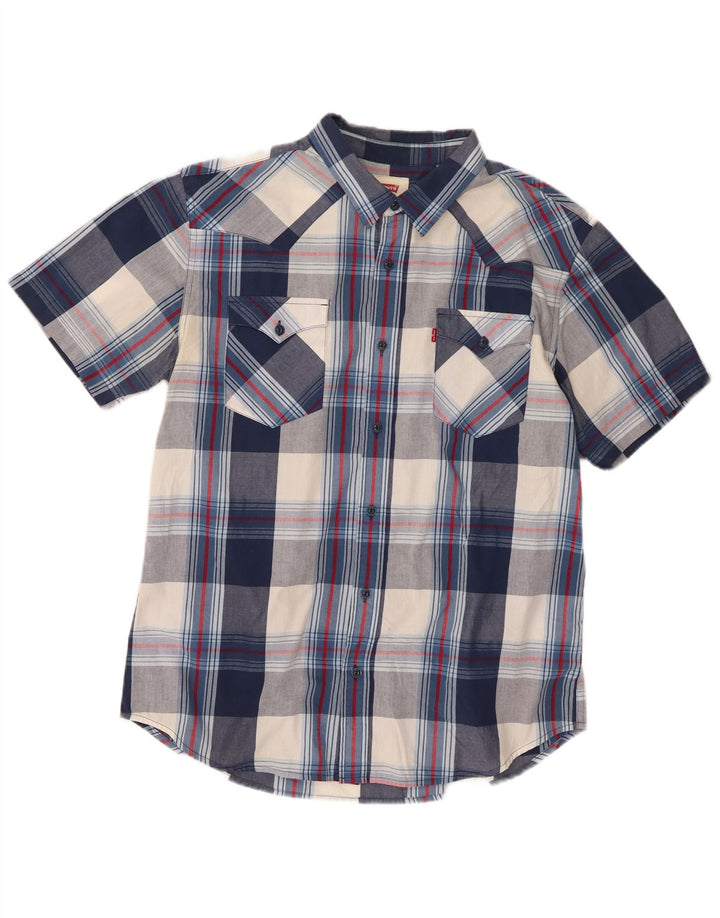Levi's Mens Short Sleeve Shirt Large Navy Blue Check Cotton