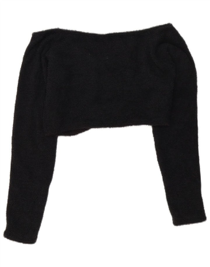 Adidas Womens Crop Fleece Off Shoulder Top UK 12 Medium Black Polyester