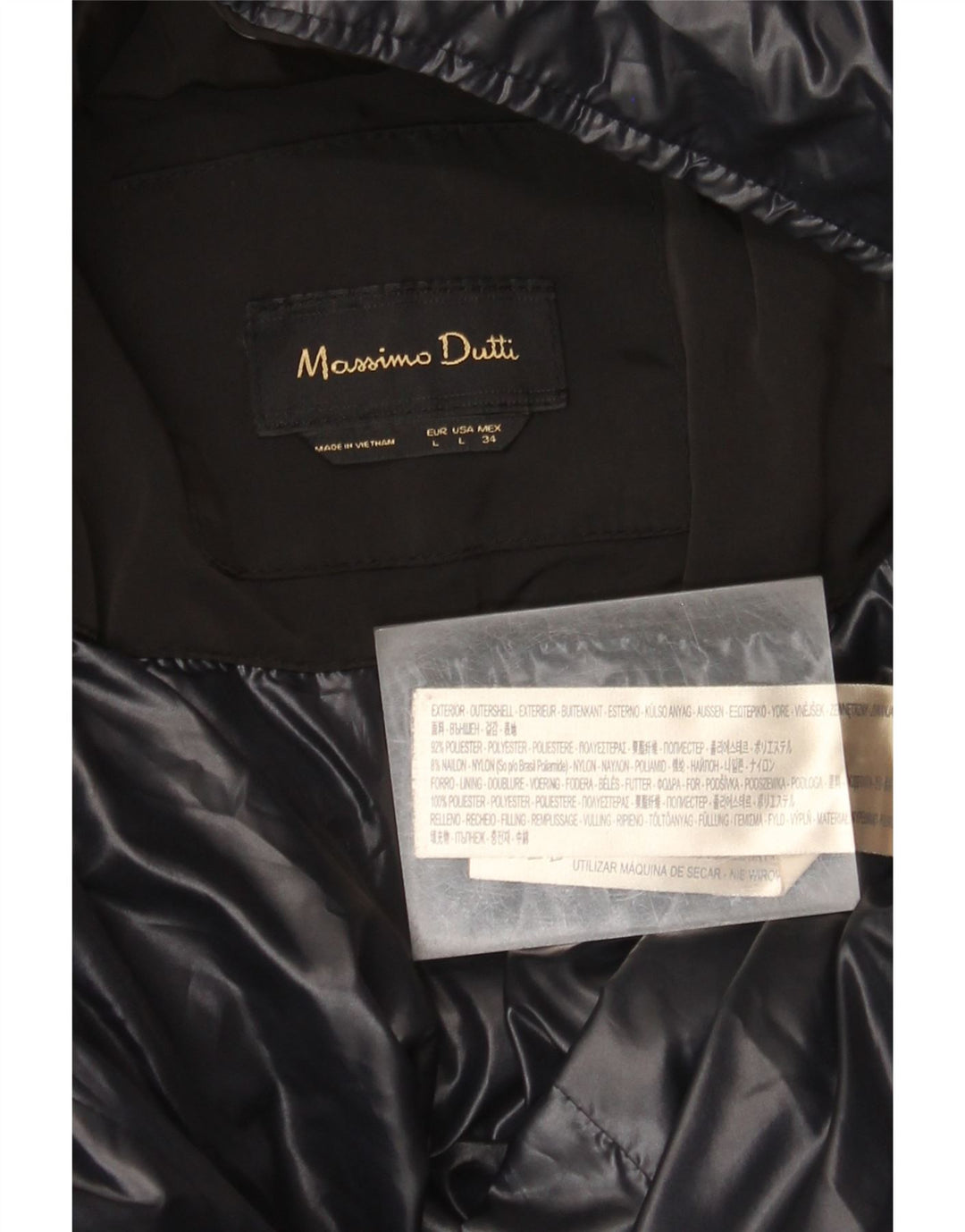 Massimo Dutti Womens Padded Coat UK 16 Large Black Polyester
