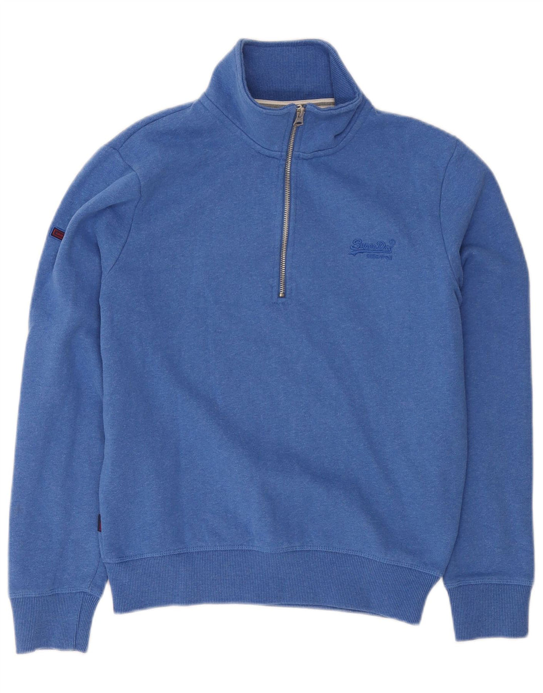 Superdry Mens Zip Neck Sweatshirt Jumper Small Blue Cotton