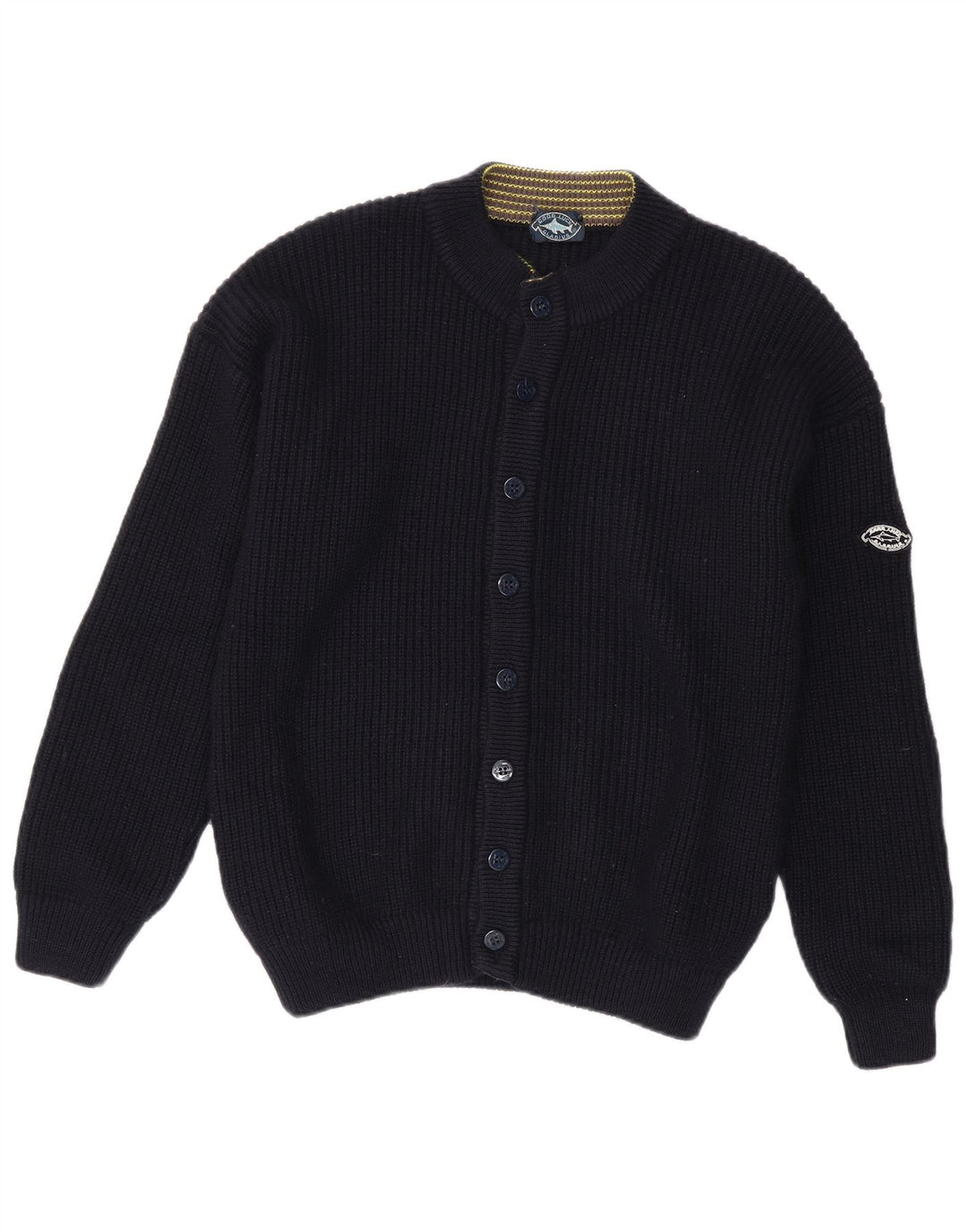 Good Luck Mens Cardigan Sweater Medium Navy Blue Wool