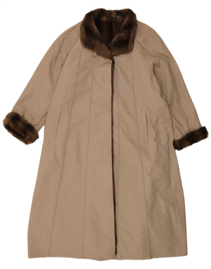 VINTAGE Womens Oversized Faux Fur Overcoat EU 40 Medium Beige Polyester