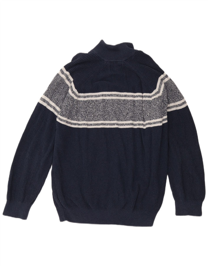 Marks & Spencer Mens Button Neck Jumper Sweater 2XL Navy Blue Colourblock