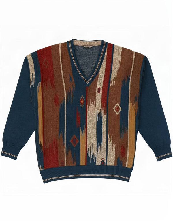 Pierre Sangan Mens V-Neck Jumper Sweater IT 50 Medium Multicoloured