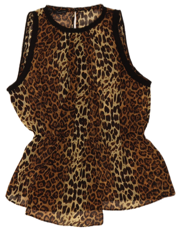 Zara Womens Sleeveless Blouse Top UK 18 XL Brown Animal Print