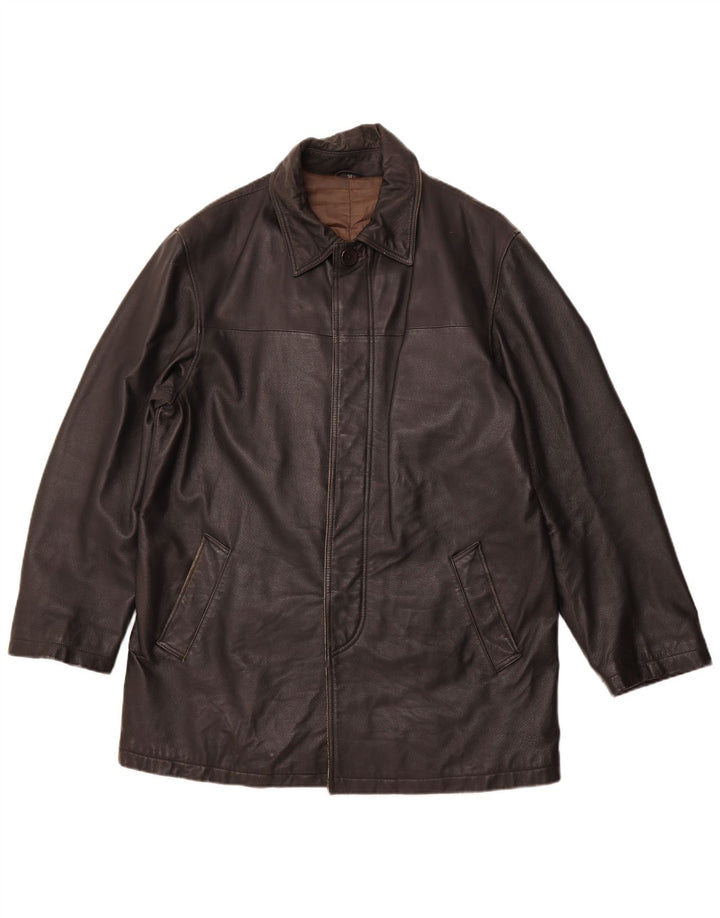 VINTAGE Mens Leather Jacket IT 50 Large Black