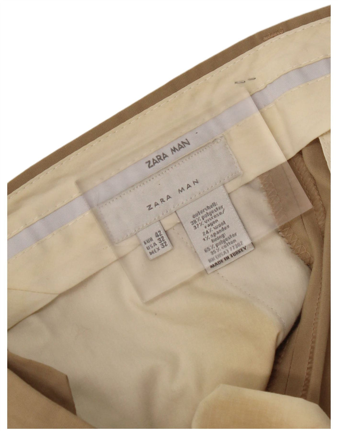 ZARA Mens Straight Suit Trousers EU 42 Large W32 L32 Beige Polyester