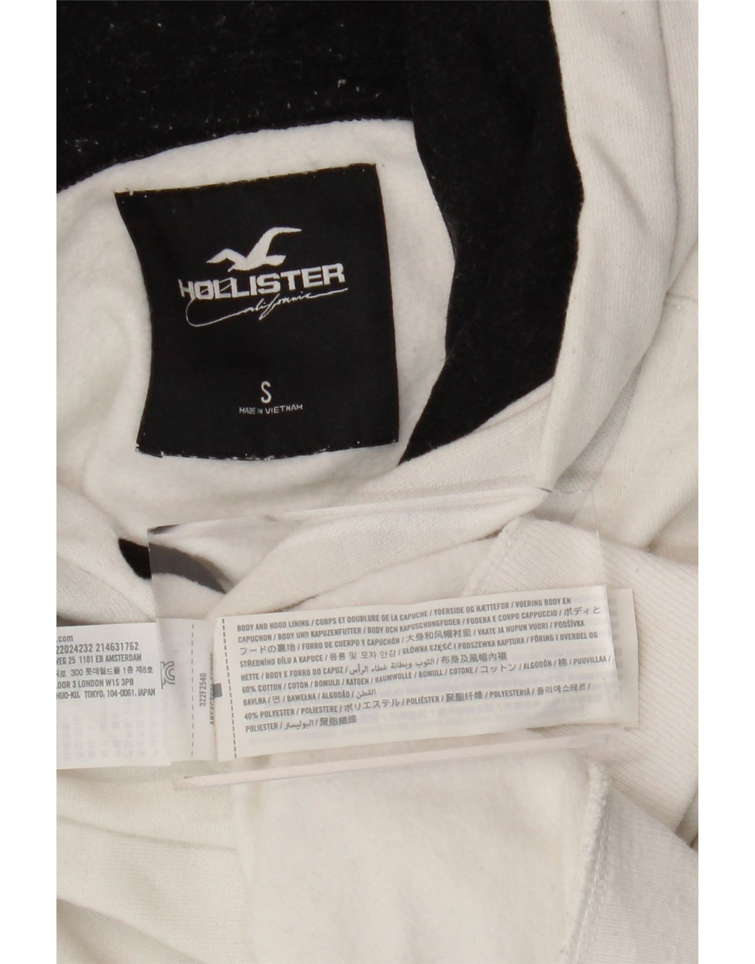 HOLLISTER Mens Graphic Hoodie Jumper Small White Cotton