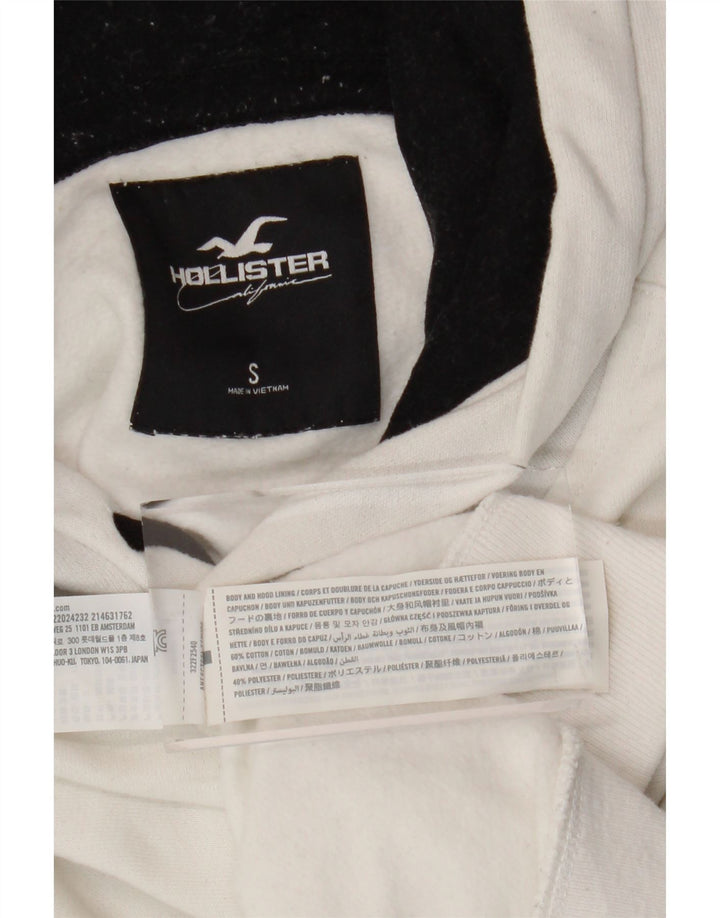 HOLLISTER Mens Graphic Hoodie Jumper Small White Cotton