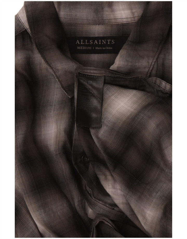 All Saints Mens Short Sleeve Shirt Medium Grey Check Lyocell