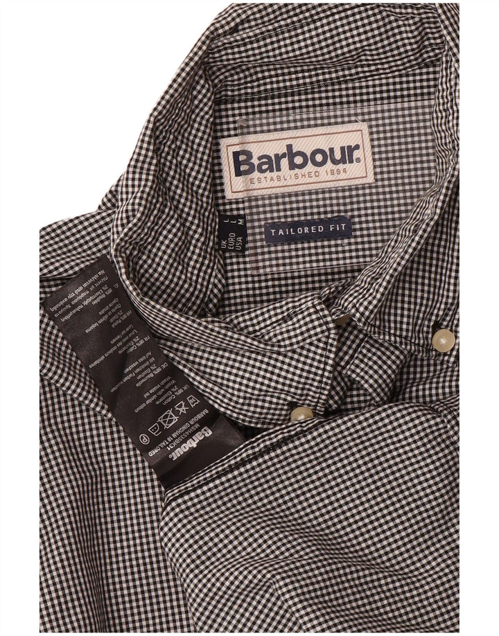 Barbour Mens Tailored Fit Shirt Large Black Gingham Cotton