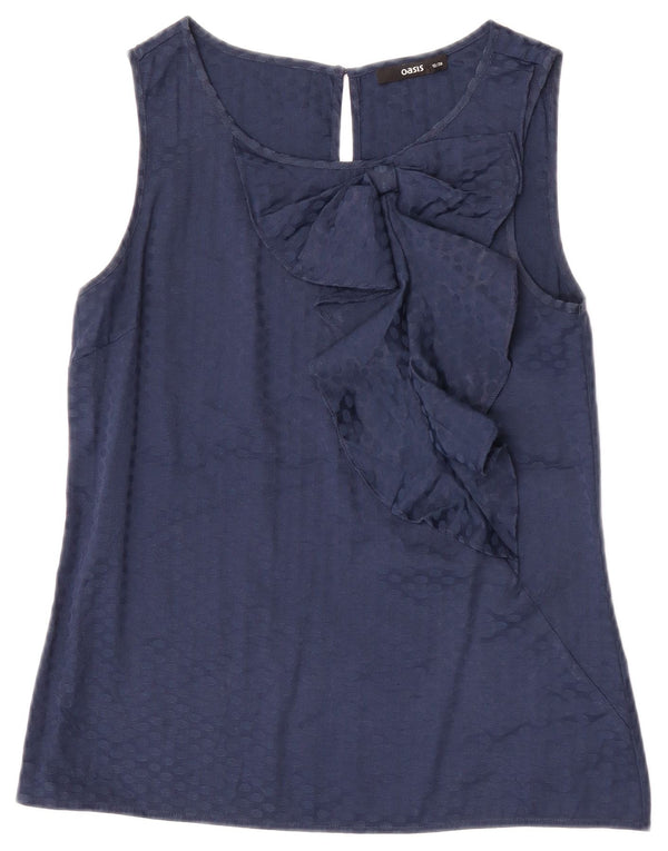 Oasis Womens Sleeveless Blouse Top UK 12 Medium Navy Blue Spotted Polyester