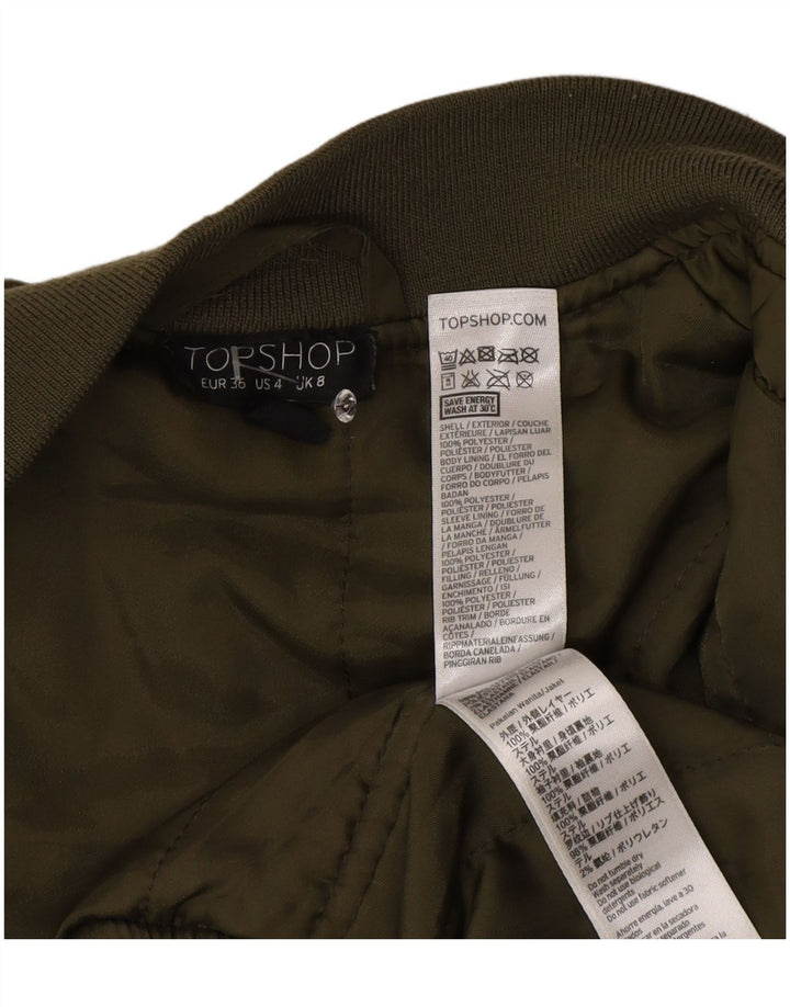Topshop Womens Padded Bomber Jacket UK 8 Small Green Polyester