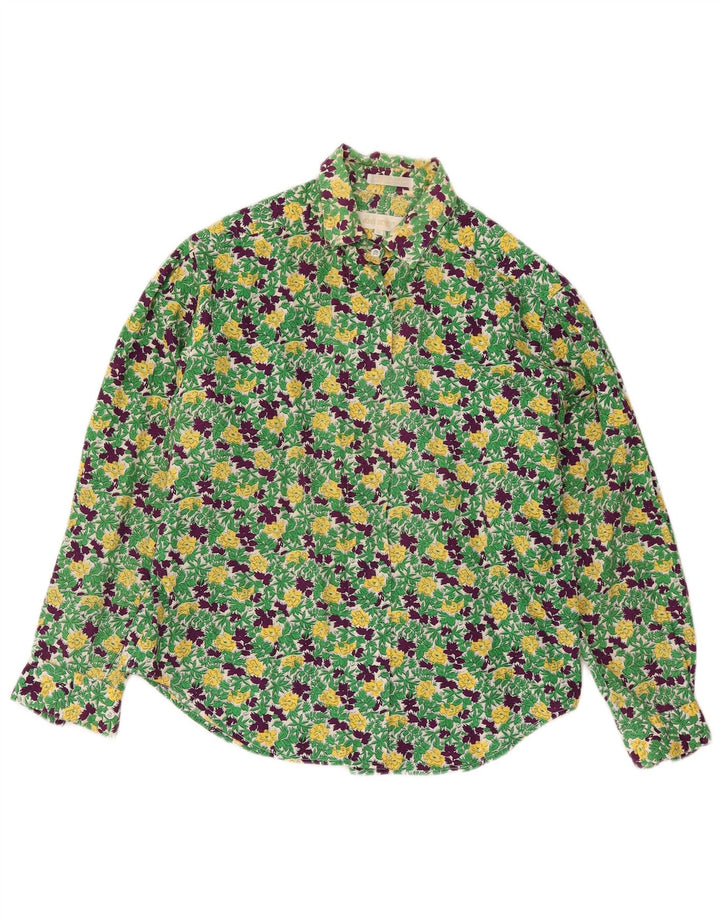 John Henry Womens Oversized Shirt US 12 Large Green Floral Cotton