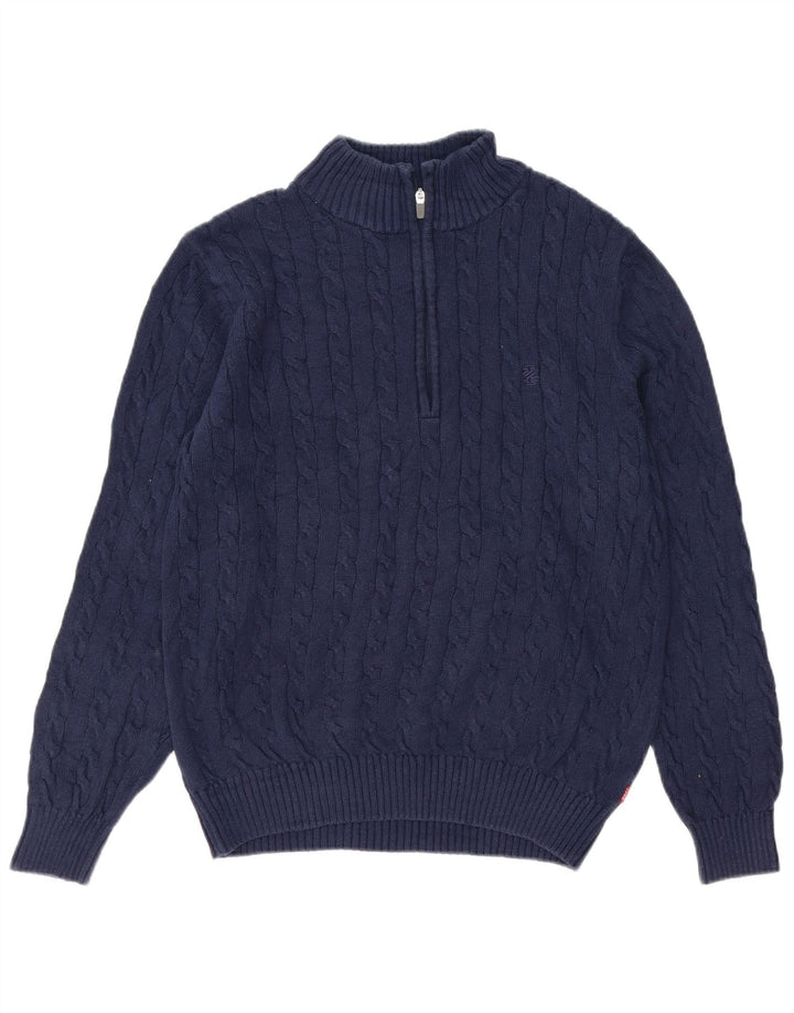 Izod Mens Zip Neck Jumper Sweater Medium Navy Blue Cotton