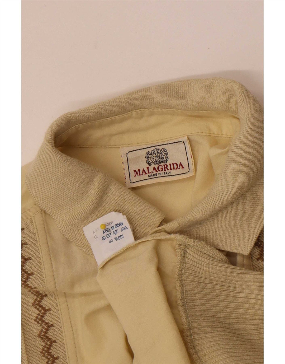 Malagrida Mens Short Sleeve Pullover Shirt Medium Yellow Cotton