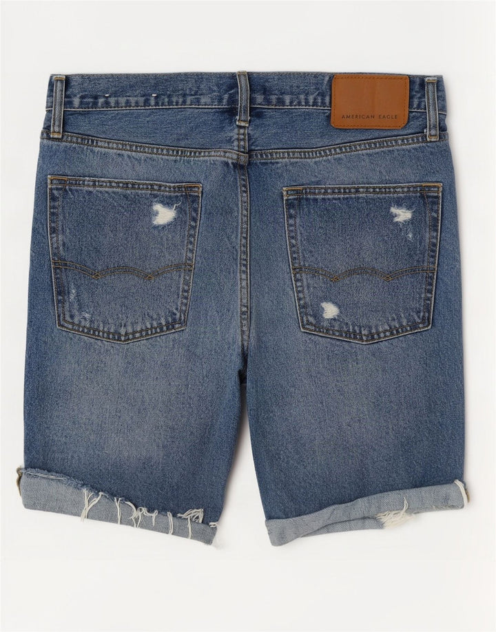 American Eagle Mens Distressed Denim Shorts W31 Medium Blue Cotton