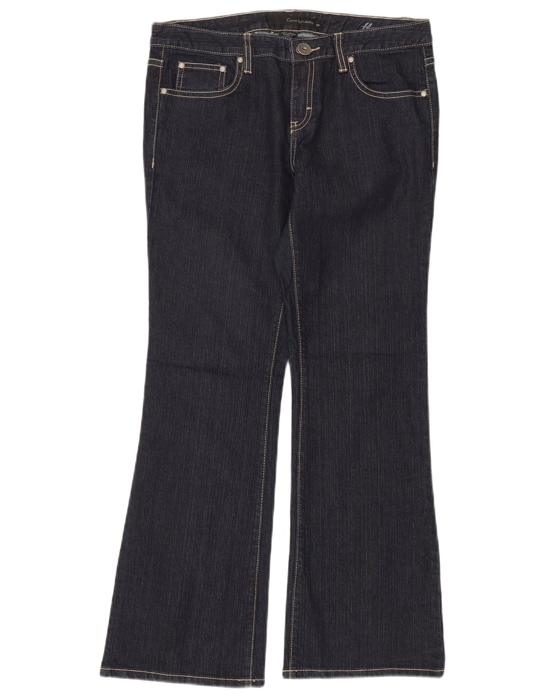 CALVIN KLEIN Womens Flared Jeans US 10 Medium W32 L30 Navy Blue Cotton