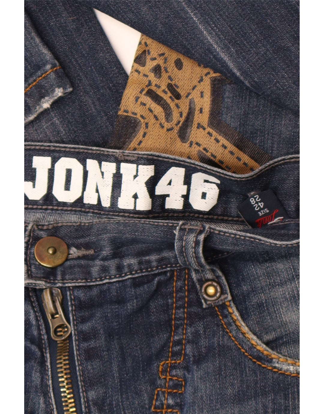 Jonk 46 Womens Graphic Straight Jeans IT 42 Medium W28 L34 Navy Blue Cotton