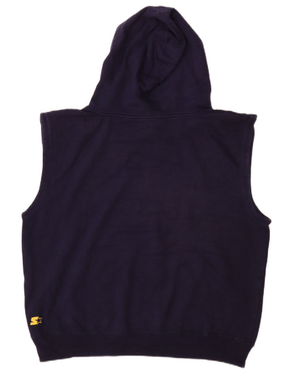 STARTER Mens Graphic Sleeveless Hoodie Jumper Large Navy Blue Cotton