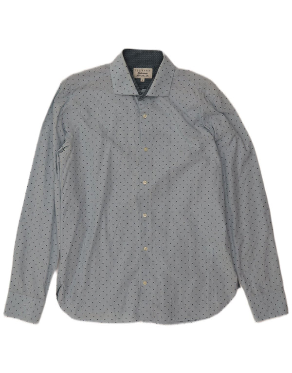 TED BAKER Mens Slim Fit Shirt Size 16 Large Blue Polka Dot Cotton