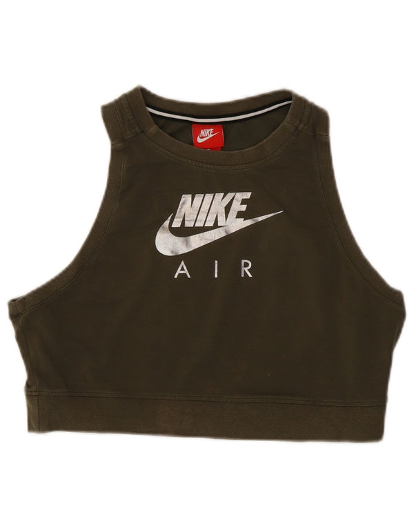 Nike Womens Crop Graphic Vest Top UK 14 Large Khaki Colourblock Cotton